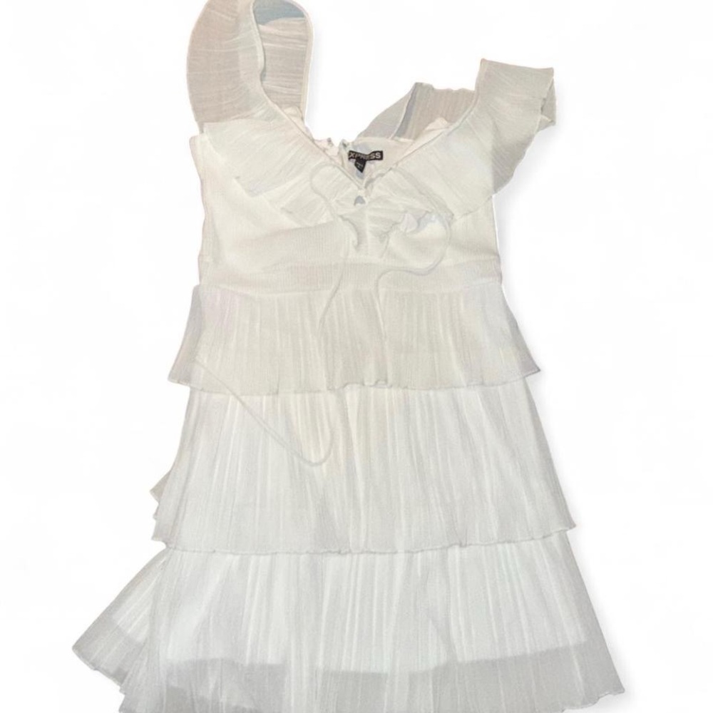 Express White Ruffled Midi Dress
